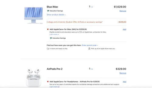 ▲BTS購買iMac最多送249元美金的配件，如果選購AirPods Pro 2則需要另外支付80元美金。（圖／翻攝官網）
