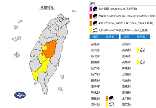 ▲南投縣山區有局部大雨或豪雨發生的機率。（圖／翻攝自中央氣象署）