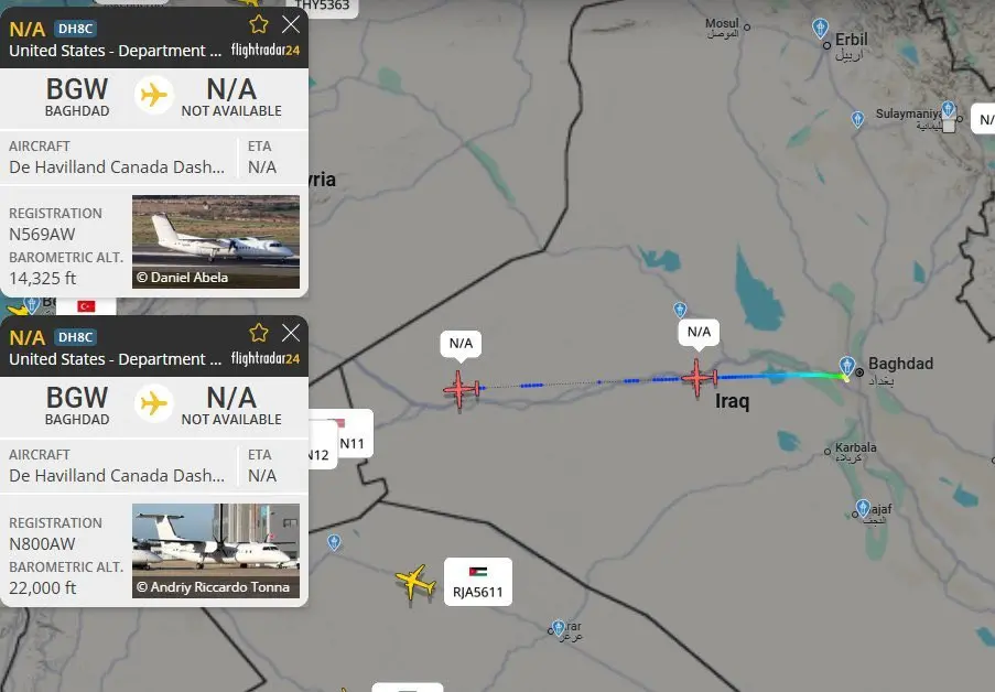 ▲以色列與伊朗衝突持續升溫，有網友發現，2架美國政府所屬的飛機在台灣時間19日晚間飛離以色列巴格達國際機場。（圖／翻攝自Ｘ）