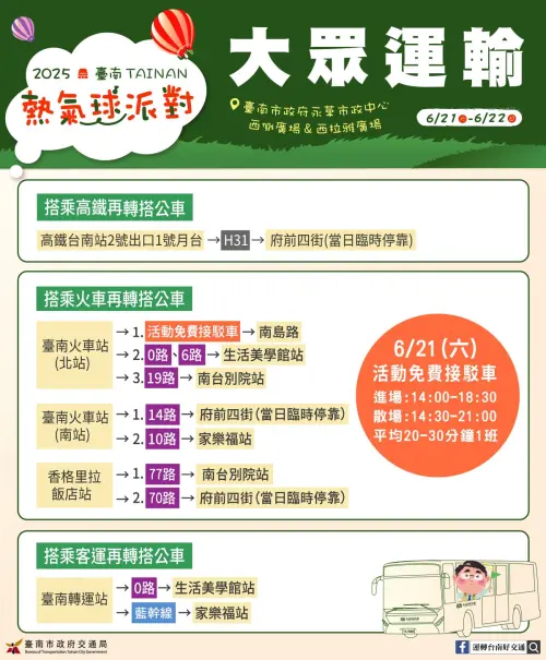 「臺南熱氣球派對」大眾運輸(圖/台南市政府提供) ▲「臺南熱氣球派對」大眾運輸(圖/台南市政府提供)