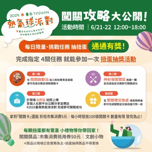 臺南熱氣球派對」趣味闖關活動攻略(圖/台南市政府提供) ▲「臺南熱氣球派對」趣味闖關活動攻略(圖/台南市政府提供)