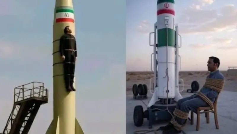 ▲以色列與伊朗的戰爭持續之際，AI生成的假影像也在網路上橫行，包含所謂的以色列間諜被綁在伊朗飛彈上，發射送回國。（圖／翻攝自X平台）