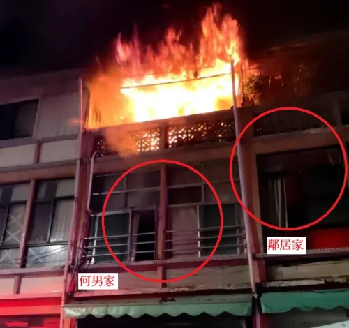 ▲20日高雄市新興區仁愛二街一處透天厝發生火警，一名英勇父親發現4歲兒子沒有逃出，從鄰居的窗戶爬入自家屋內，把孩子就出來，不過過程中卻意外墜樓，重傷昏迷送醫後傷勢穩定。（圖／警方提供）
