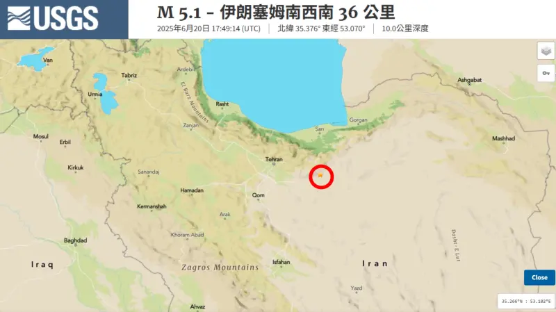 ▲伊朗北部當地時間20日深夜，發生規模5.1的淺層地震，專家研判為自然地震造成，人為因素偏低。（圖／郭鎧紋提供）