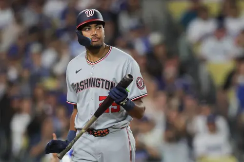 ▲國民隊22歲重砲新星James Wood轟出一支飛行距離達451英呎（約137.5公尺）的超大號全壘打，讓道奇總教練Dave Roberts高度警戒。（圖／美聯社／達志影像）