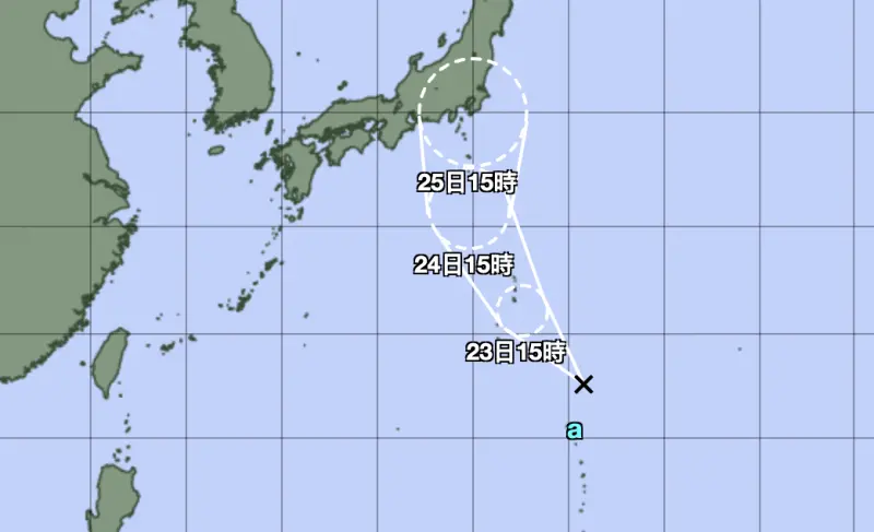▲日本南方海面有熱帶性低氣壓出現，未來24小時內有機會生成颱風「聖帕」。（圖／日本氣象廳）