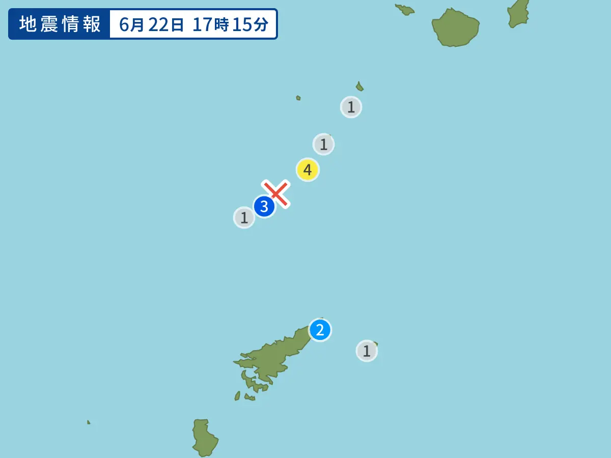 ▲日本鹿兒島吐噶喇群島22日再度發生規模5.2的地震。（圖／翻攝自Yahoo JAPAN!）
