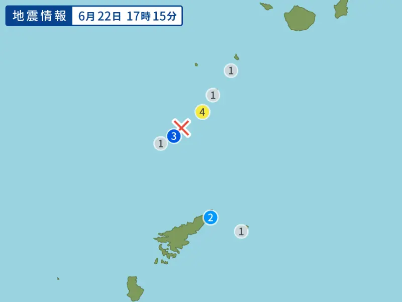 ▲日本鹿兒島吐噶喇群島22日再度發生規模5.2的地震。（圖／翻攝自Yahoo JAPAN!）