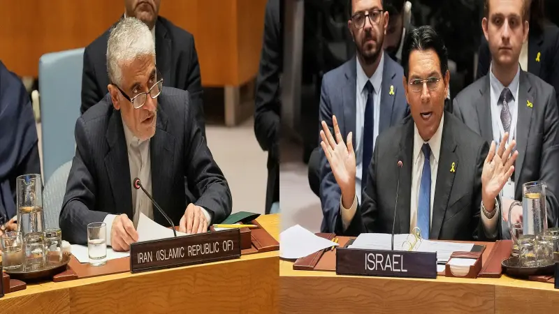 ▲自以色列13日大規模空襲伊朗、伊朗實施多輪報復打擊以來，2國代表已多次在聯合國針鋒相對。（圖／美聯社／達志影像）