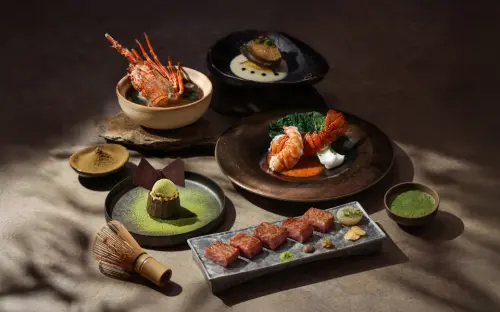 板橋人嗨了!新北第一間阪前鐵板燒、刁民酸菜魚5折開幕優惠一覽 ▲「阪前鐵板燒」今夏開吃「一〇八抹茶茶廊」聯名「雙茶之宴」。(圖/王品提供)