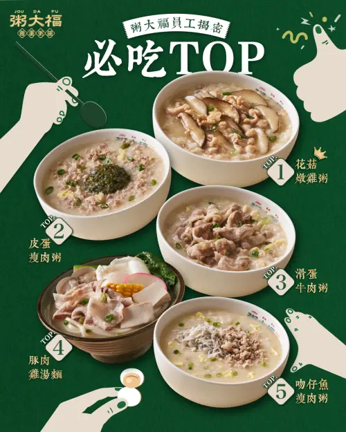 ▲粥大福端出人氣粥品與雞湯麵，下殺「買一送一」快搶。（圖／翻攝自粥大福FB）