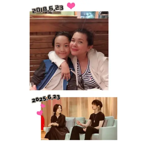 ▲張清芳（下圖左）在社群上曬出與兒子Nathan（下圖右）一同上節目的照片。（圖／翻攝自張清芳臉書）