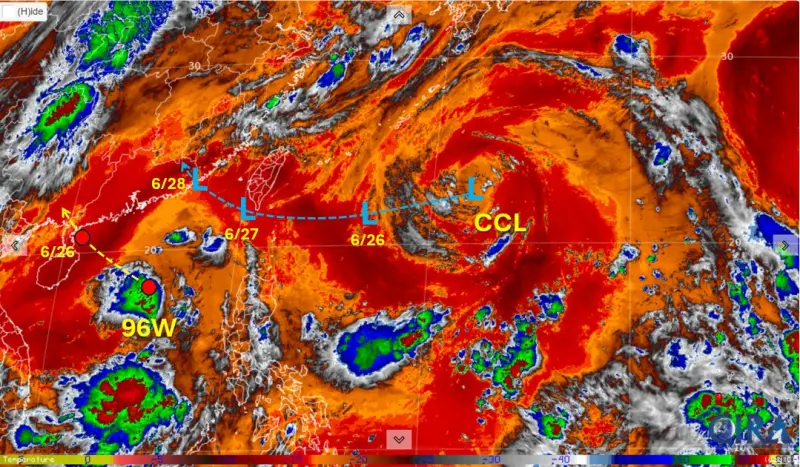 ▲目前東亞的衛星雲圖上最醒目的存在，就是位於台灣東方的巨大冷心低壓。（圖／翻攝吳聖宇FB）