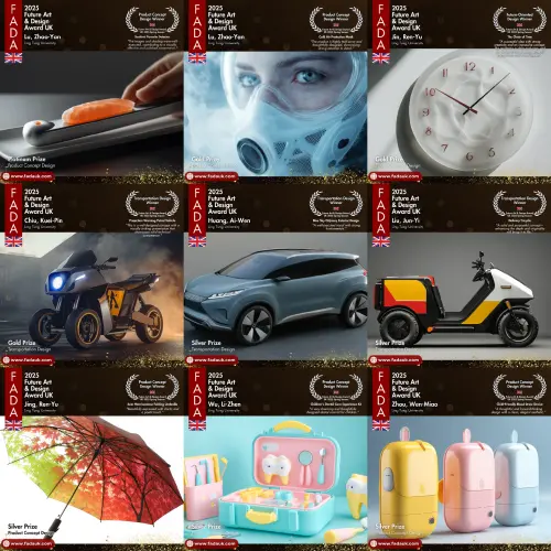 ▲創意產品設計系學生應用AI設計作品於2025英國未來藝術與設計獎獲獎無數。（圖／嶺東科大提供）