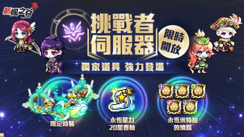 ▲《新楓之谷》首次推出的挑戰者伺服器正式啟動，強力裝備等你來衝。（圖／遊戲橘子）