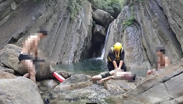 ▲ 台南南化區千層瀑布25號發生溺水意外，一名20歲男同學不幸身亡。（圖／翻攝畫面）