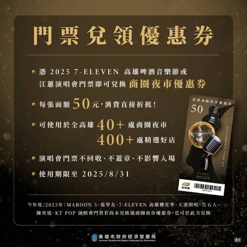 ▲高市府配合演唱會活動續推商圈夜市優惠券,演唱會門票可用於高雄40+處商圈夜市和400+家合作店家使用。(圖/高市府提供) ▲高市府配合演唱會活動續推商圈夜市優惠券,演唱會門票可用於高雄40+處商圈夜市和400+家合作店家使用。(圖/高市府提供)