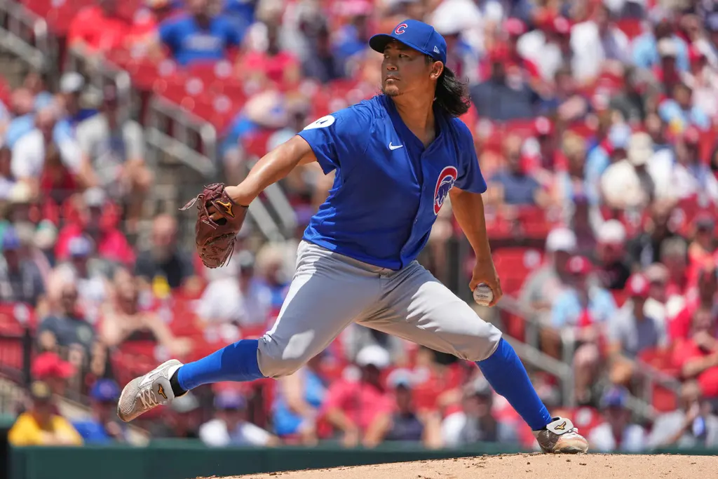 ▲效力美國職業棒球大聯盟（Major League Baseball）芝加哥小熊的日籍強投今永昇太今（27）日在客場對戰聖路易紅雀的比賽中，迎來時隔53天的復出首戰。此役今永以5局無失分、僅被敲出1支安打、送出3次三振與1次四壞球的精采表現拿下本季第4勝。（圖／美聯社／達志影像）