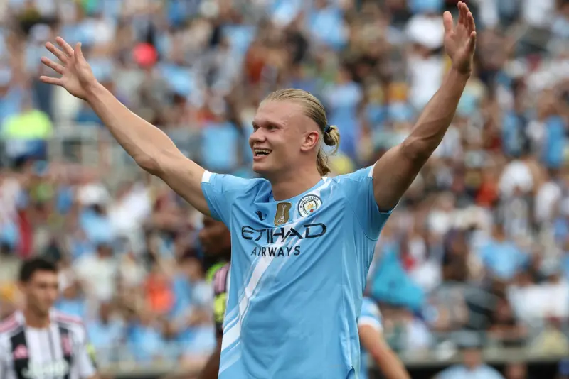 ▲世俱盃G組小組賽，曼城前鋒Erling Haaland在第52分鐘進球，寫下個人生涯300球紀錄，成為21世紀第2快完成此紀錄的選手，僅次於皇家馬德里的Kylian Mbappe。（圖／美聯社／達志影像）