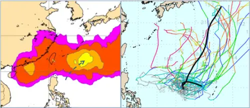 ▲下週在菲律賓東方海面有「熱帶擾動」醞釀，可能有颱風生成，不過接近台灣的機率大幅降低。（圖／取自洩天機教室）