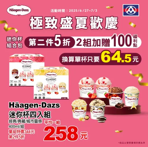 ▲全聯哈根達斯指定組合第二件5折，平均單件64.5元。（圖／翻攝自全聯）