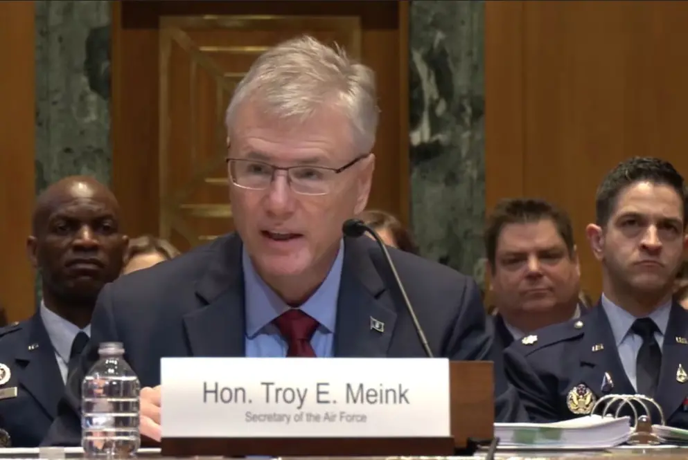 ▲美國空軍部長梅因克（Troy Meink）在美國參議院預算聽證會上表明中國威脅。（圖／美國國防部）