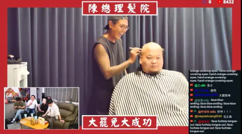 ▲「寬恒表弟」林宣宏先上場剃頭，被眾人笑「超級像火雲邪神」。（圖／翻攝陳柏惟YT，2025.06.27）
