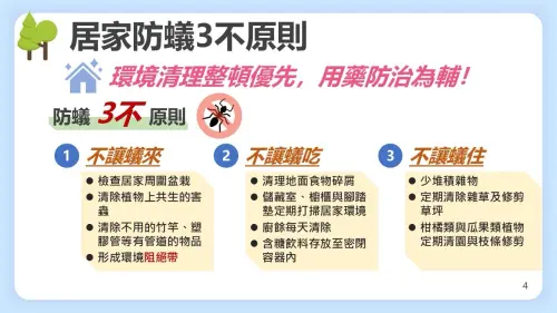 ▲居家環境防治疣胸琉璃蟻三不原則。(圖/農業部提供) ▲居家環境防治疣胸琉璃蟻三不原則。(圖/農業部提供)