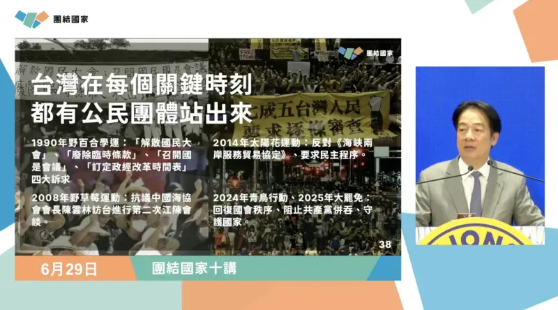 ▲賴清德表示公民團體是台灣一股珍貴的力量，每當國家有需要就會出現。（圖／翻攝自賴清德YT）