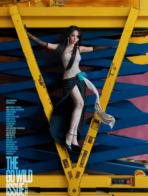 蔡依林登上雜誌封面,穿著黑白波點洋裝,低胸高衩設計搭配透膚蕾絲襪,展現性感優雅的時尚品味。(圖/蔡依林微博) ▲蔡依林登上雜誌封面,穿著黑白波點洋裝,低胸高衩設計搭配透膚蕾絲襪,展現性感優雅的時尚品味。(圖/蔡依林微博)