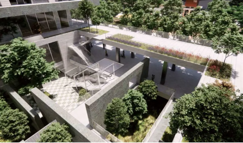 ▲高市府積極推動大眾運輸導向型發展，創造舒適、涼爽的步行環境，圖為下沉廣場結合捷運場站地下連通道示意圖。（圖／高市府都發局提供）