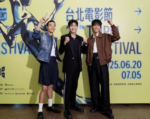 ▲牧森（左起）、劉育仁、余杰恩是《進行曲》中主打的鮮肉主角，帥氣出席台北電影節活動。（圖／台北電影節提供）