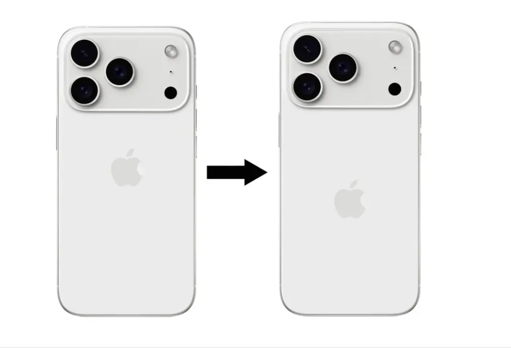 ▲爆料大神指出，iPhone 17 Pro為了配合鏡頭模組，蘋果LOGO可能會往下移動。（圖／翻攝Majinbu X）