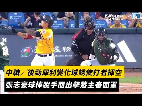 中職／後勁犀利變化球誘使打者揮空　張志豪球棒脫手而出擊落主審面罩　｜NOWnews
