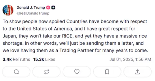 ▲川普再度針對關稅貿易談判向日本喊話。(圖/擷取自川普Truth Social) ▲川普再度針對關稅貿易談判向日本喊話。(圖/擷取自川普Truth Social)