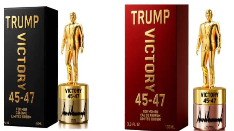 ▲川普1日於自家平台「真相社群」宣布推出1款限量版香水，瓶身是搶眼的川普金色雕像設計。（圖／翻攝自Truth Social）