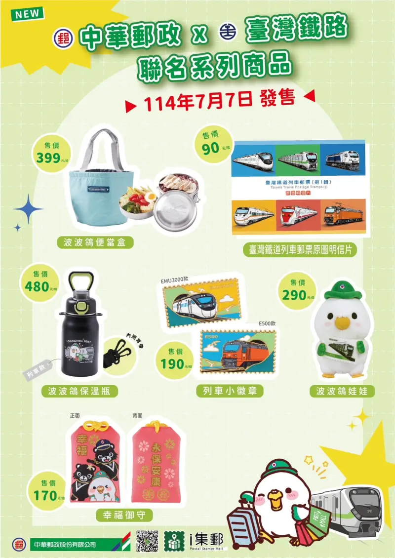 ▲中華郵政公司與臺灣鐵路公司合作推出6款聯名商品。（圖／中華郵政提供）