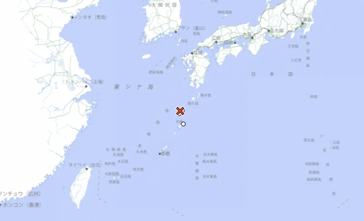 ▲日本鹿兒島縣外海1日晚間當地時間8時22分發生地震，最大震度4級。（圖／翻攝自日本氣象廳）