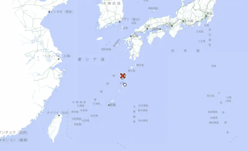 ▲日本鹿兒島縣外海1日晚間當地時間8時22分發生地震，最大震度4級。（圖／翻攝自日本氣象廳）