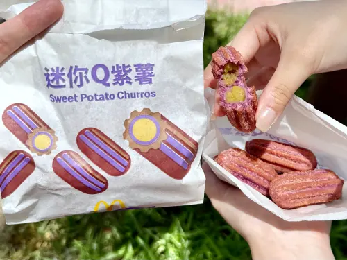 麥當勞買一送一!迷你Q紫薯今開賣 早餐雙層麥香雞、雙層麥香魚 ▲台灣麥當勞「迷你Q紫薯」好吃!外層酥香、內餡香甜綿軟。(圖/記者蕭涵云攝)