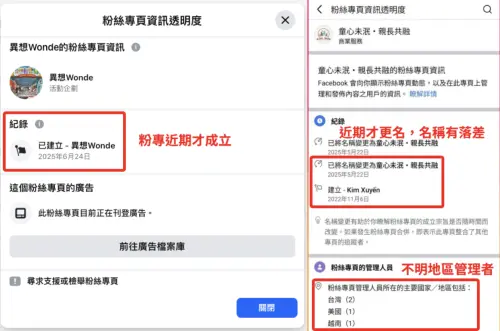 ▲MyGoPen提醒，可以先到臉書檢視該粉專的「粉絲專頁資訊透明度」，看有沒有藍勾勾、貼文數量、成立時間等。（圖／翻攝MyGoPen）