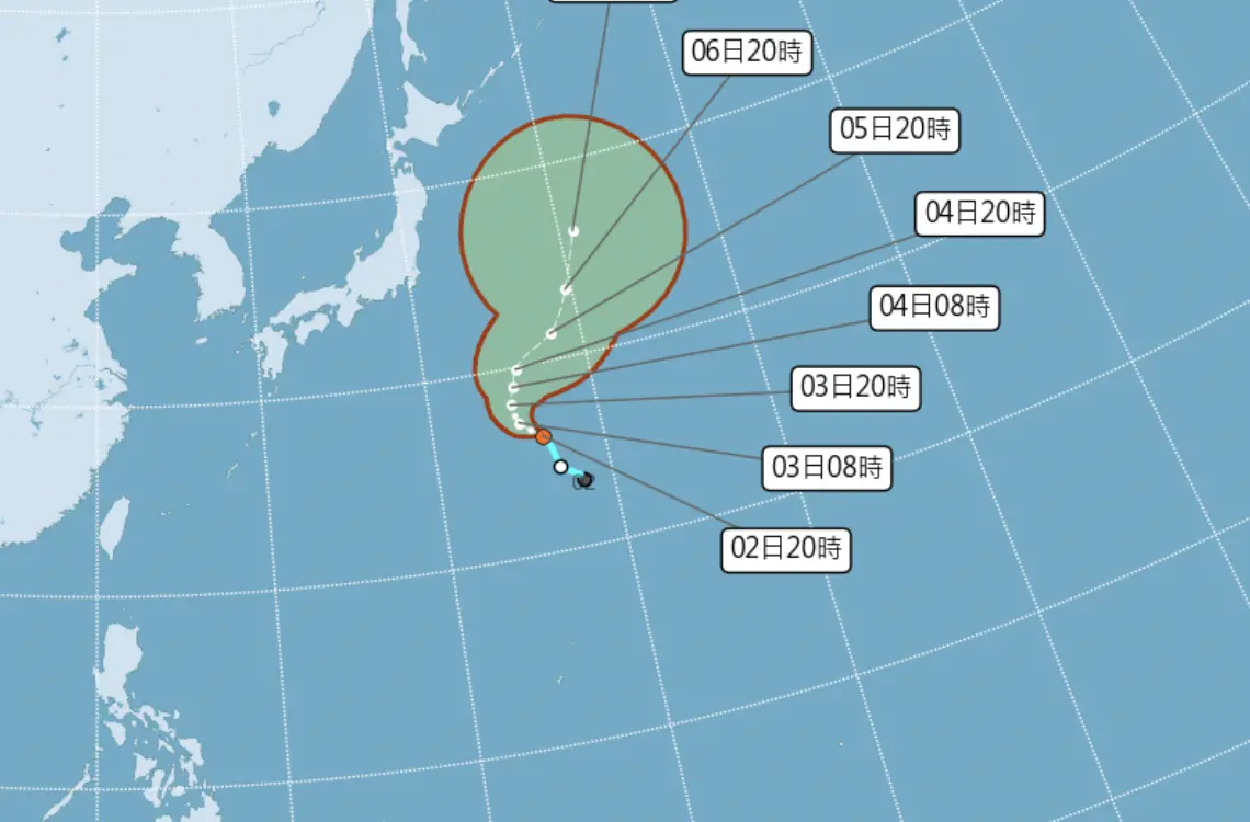 ▲木恩颱風生成後，路徑將朝北北西移動，對台灣、日本皆沒有影響。（圖／中央氣象署）