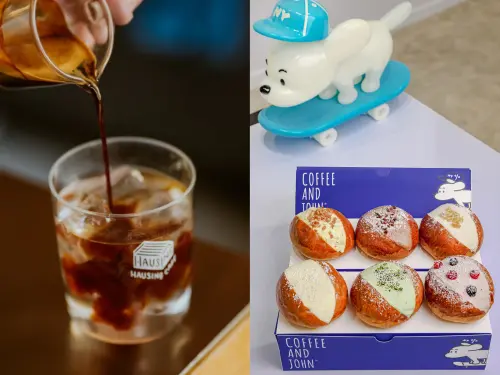 ▲COFFEE AND JOHN中和快閃店限定「荔枝氣泡冰美式」180元、JOHN生乳包單顆75～95元。（圖／COFFEE AND JOHN提供）