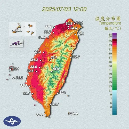 ▲3日白天上午全台各地炎熱。（圖／中央氣象署）
