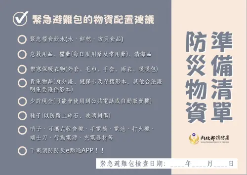 ▲消防署表示,緊急避難包以「個人化需求」為核心。(圖/內政部提供) ▲消防署表示,緊急避難包以「個人化需求」為核心。(圖/內政部提供)