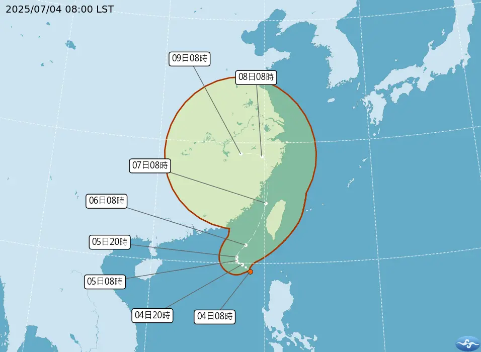 ▲颱風丹娜絲預估最快明天清晨到上午會生成，明天清晨到下午發布海警，路徑上也不排除發布陸上警報。（圖／中央氣象署提供）
