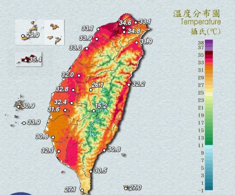 快訊／丹娜絲颱風還沒發威！15縣市「高溫特報」　新北三峽飆38度