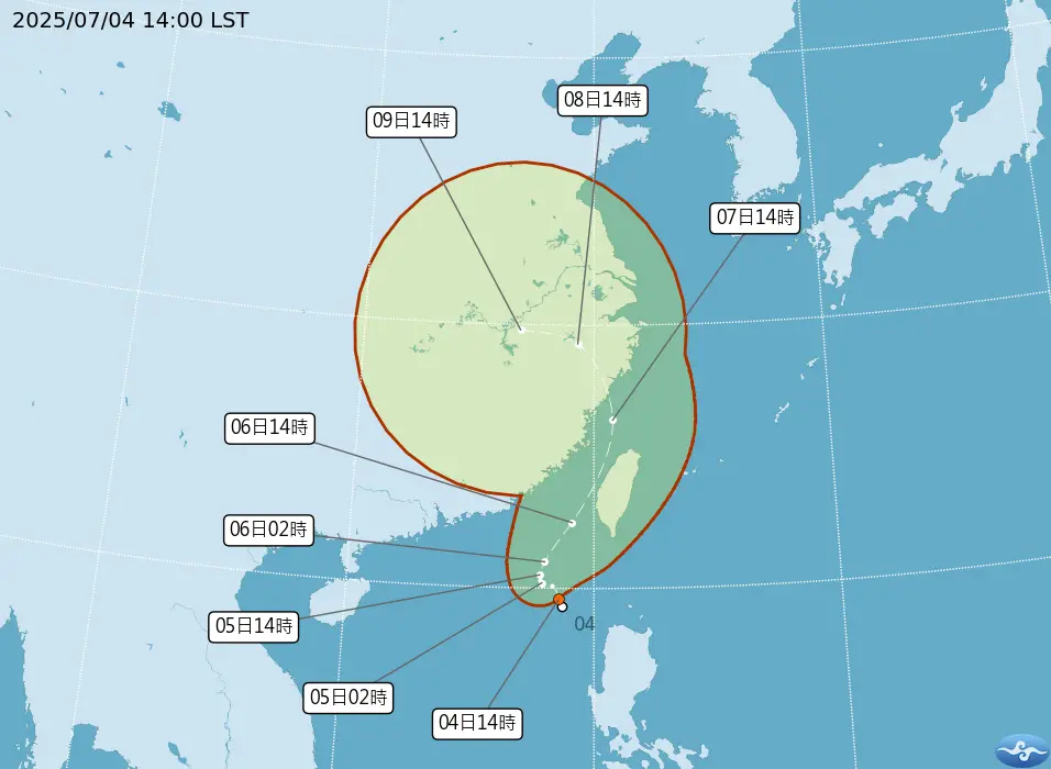 ▲熱帶性低氣壓TD06最快今晚到明晨就會增強為輕度颱風丹娜絲。（圖／中央氣象署提供）