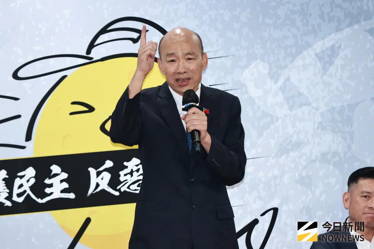 ▲比亞迪被爆祕宴立院高層，吳思瑤呼籲，韓國瑜（圖）、江啟臣「踹共」。（圖／吳翊緁攝影）