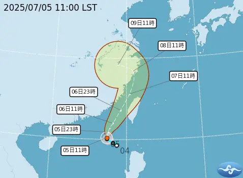 丹娜絲颱風路徑北上中,目前已發布海上警報,氣象署預估最快今天深夜會發布陸警。(圖/中央氣象署) ▲丹娜絲颱風路徑北上中,目前已發布海上警報,氣象署預估最快今天深夜會發布陸警。(圖/中央氣象署)